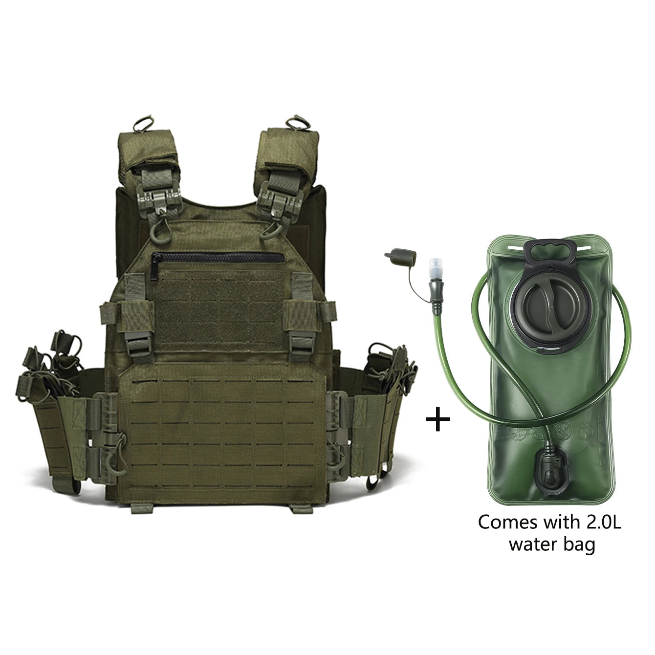 Laser cutting quick detachable adjustable hunting vest+2.0L soft water bag with straw bite nozzle suitable for outdoor sports