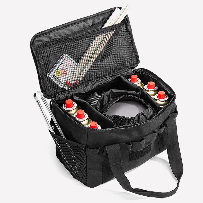 14L Outdoor Camping Tactical Bag Black Multi-Functional Tool & Picnic Gear Organizer with Multiple Compartments Large Capacity
