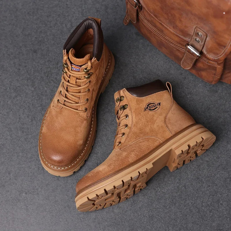 Genuine Leather Men Boots Outdoor Casual Shoes for Men Platform Boots Ankle Boots High Quality Men Shoes Male Moto Shoes