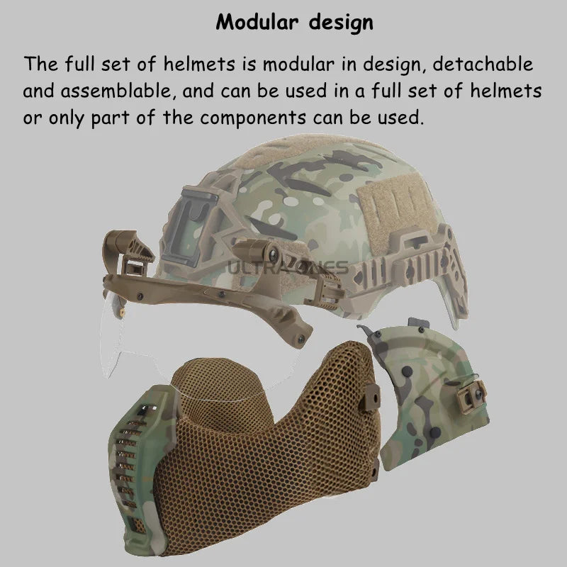 Tactical Full Protective Helmet with Half Face Mask Mouthguard/Flip Goggles/Ear Cover Hunting Airsoft Paintball Wendy 3.0 Helmet