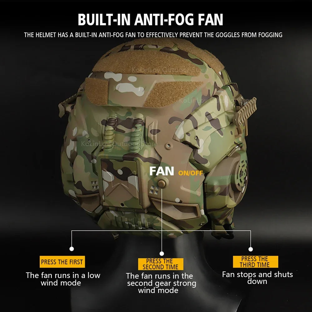NEW W-Ronin Assault Helmet Tactical FAST Helmet Built-in Communication Headset Anti-fog Fan Detachable Mask Replacement Lens