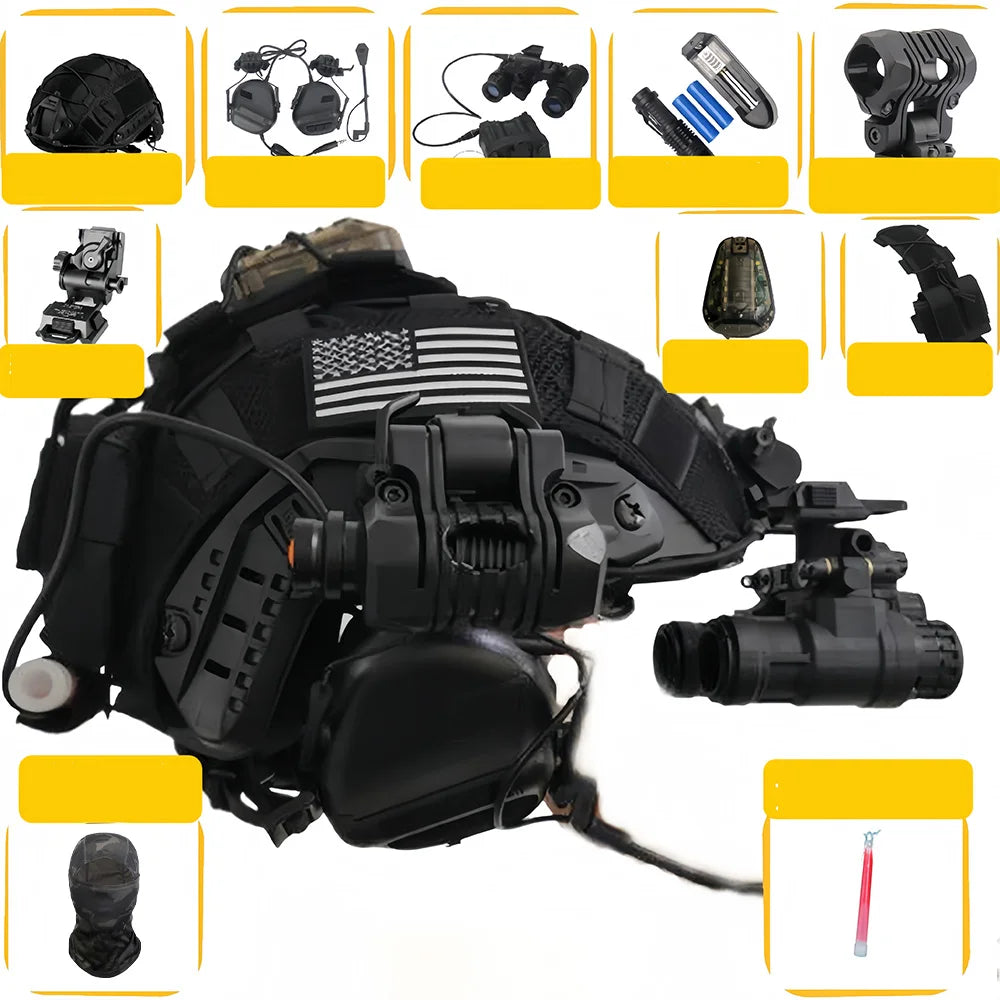 Tactical Helmet Set COD Full Set of Protective Equipment with NVG Model Light Stick Signal Light Headphones for CS Field Cosplay