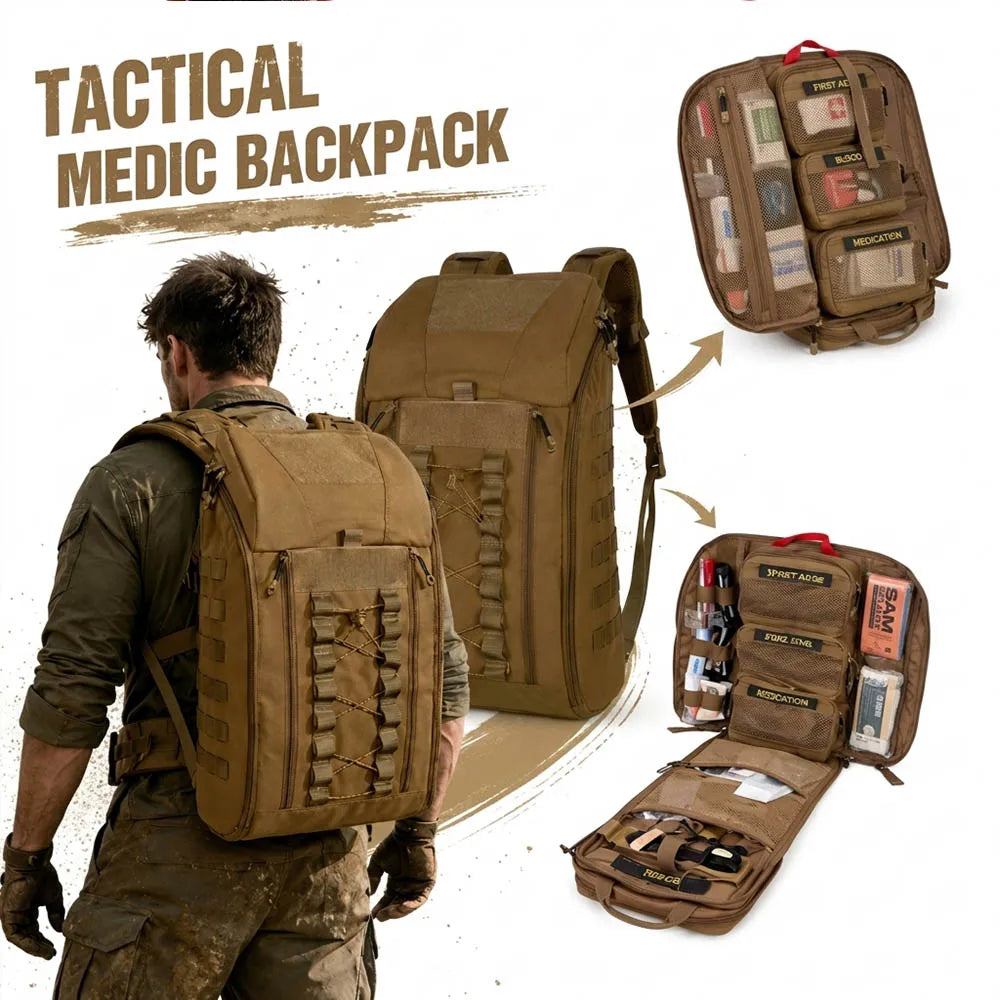 Tactical Medic Backpack with 3 Detachable Pouches MOLLE Large Capacity First Aid Bag Utility Storage Bag for Hunting Camping