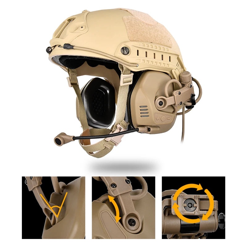 WADSN Tactical Headset RAC Headset Compatible ARC Helmet Rail FAST ACH MICH Series Helmets Airsofty Equipment For BaoFeng walkie