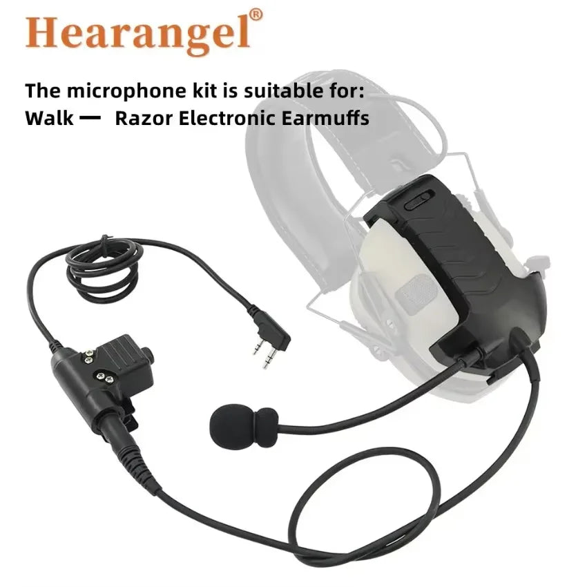 Tactical Headset Adapter External Microphone Kit for Walker's Razor Hearing Protection Electronic Shooting Earmuffs with U94 Ptt