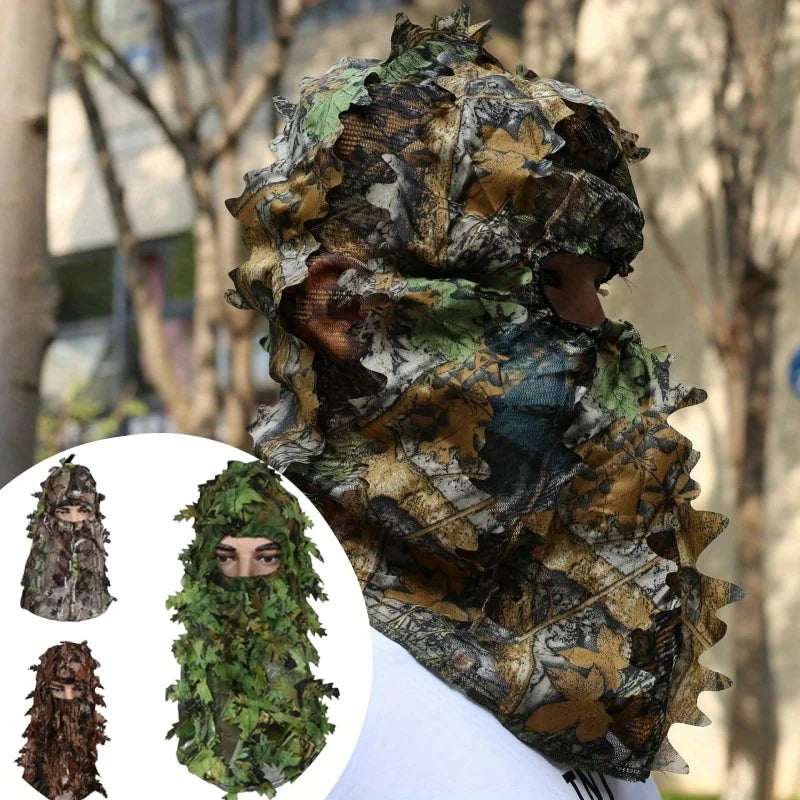 3D Hunting Face Mask Camouflage Leaf Camo Face Cover For Outdoors Realistic Foliage Hunting Mask Breathable Tactical Face Veil