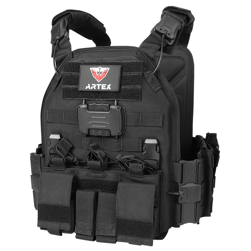 ARTEX 8026 Black Tactical Plate Carrier Vest Quick Release MOLLE Modular Gear for Airsoft Paintball Hunting Outdoor Training
