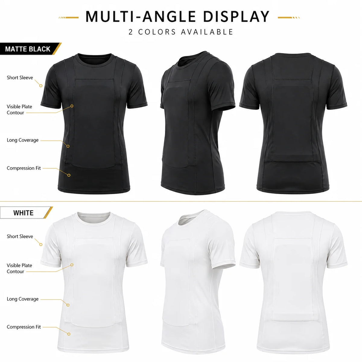 Concealed Carry Tactical T Shirt Short Sleeve Compression Fit Plate Insert Pocket Training Protective Undershirt