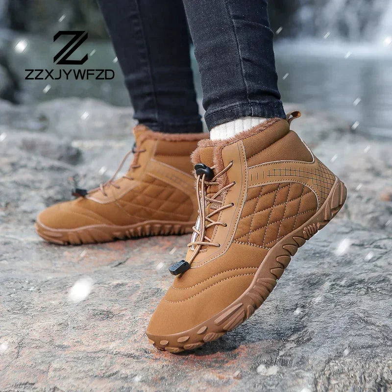2024 New Winter Boots for Men Snow BareFoot Women Outdoor Non-slip Warm Fur Casual Sneakers Plus Size Ankle Boots Hiking Shoes