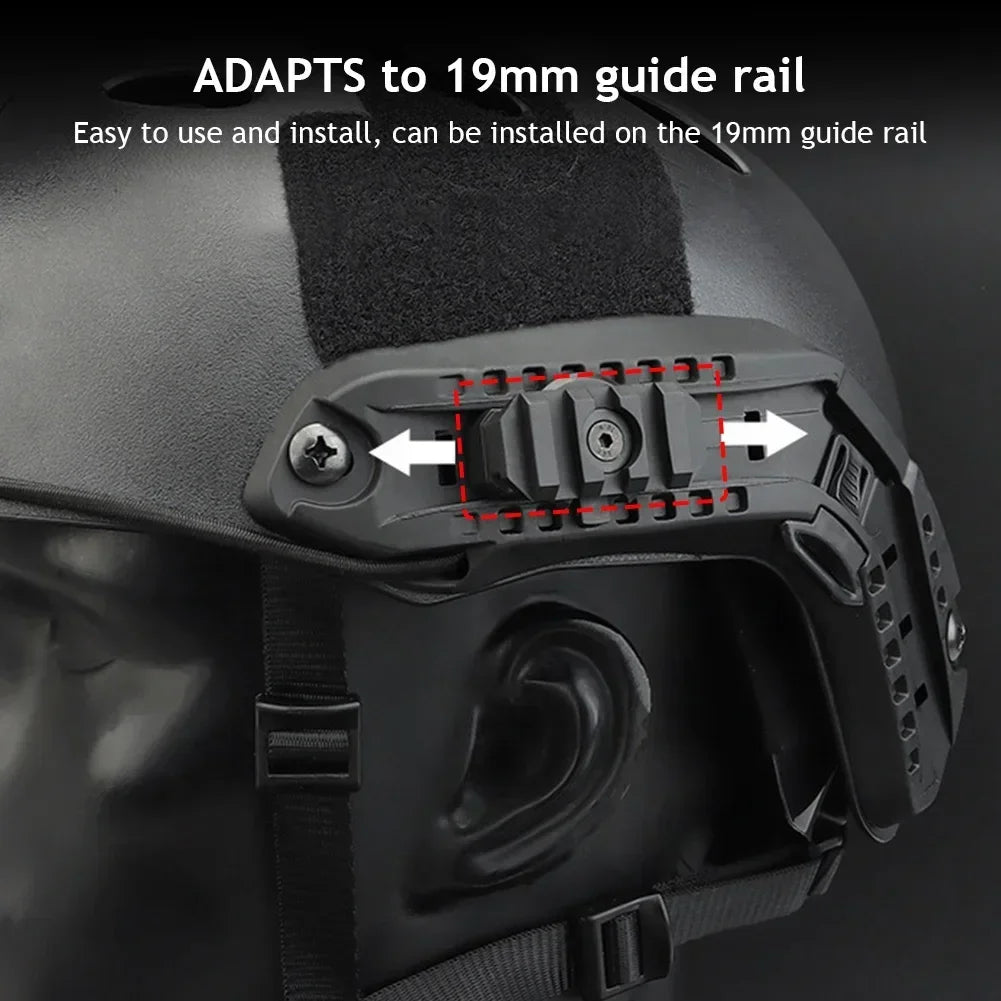 2pcs Tactical Helmet Side Rail Adapter Adjustable 360 Degrees ARC Guide Rotation for Airsoft Fast Helmet 19mm Picatinny