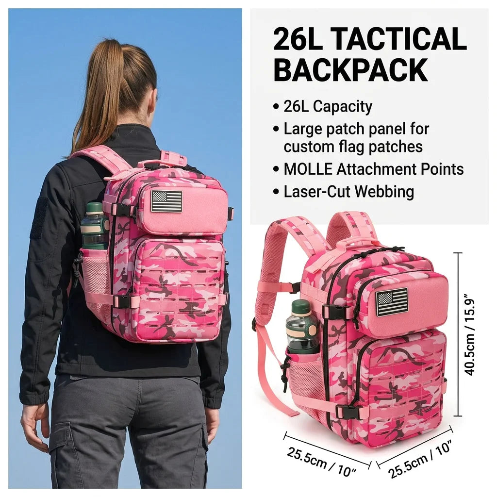 26L Gym Backpack for Men with Dual Cup Holders Tactical Fitness Rucksack with MOLLE System for Weightlifting CrossFit Training, Outdoor Hiking Travel Sports Workout Gear Bag