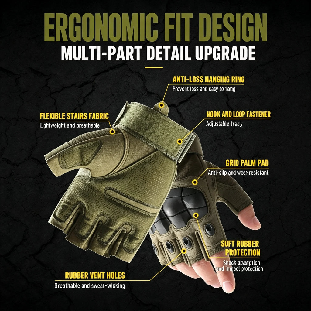 Half Finger Tactical Gloves Impact Resistant Men Motorcycle Riding Gloves Non‑Slip Breathable Outdoor Climbing Protective Gloves