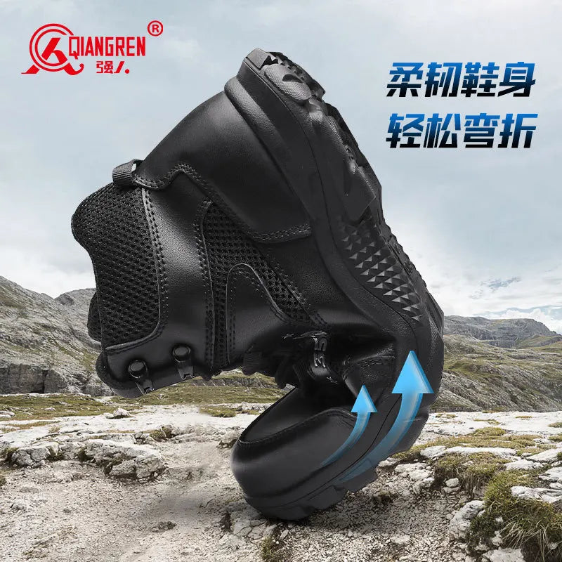 Cow Leather Hiking shoes Men's breathable hunting Boots Tactical Desert Combat Male trekking Women black Sneakers Ankle Boots