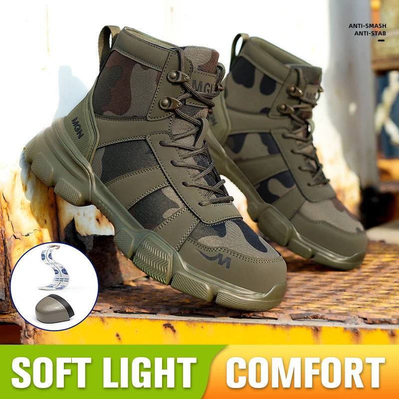 Camouflage Safety Shoes Men and Women Work Indestructible Shoes Climbing Steel Toe Protective Boots Anti-puncture  Safety Boots