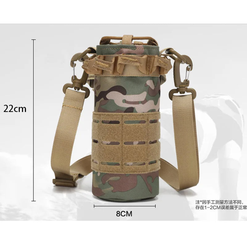 Tactical Molle Water Bottle Pouch Bag with Rawstring Open Top Shoulder Strap Camping Hiking Water Bottle Pouch Hydration Carrier
