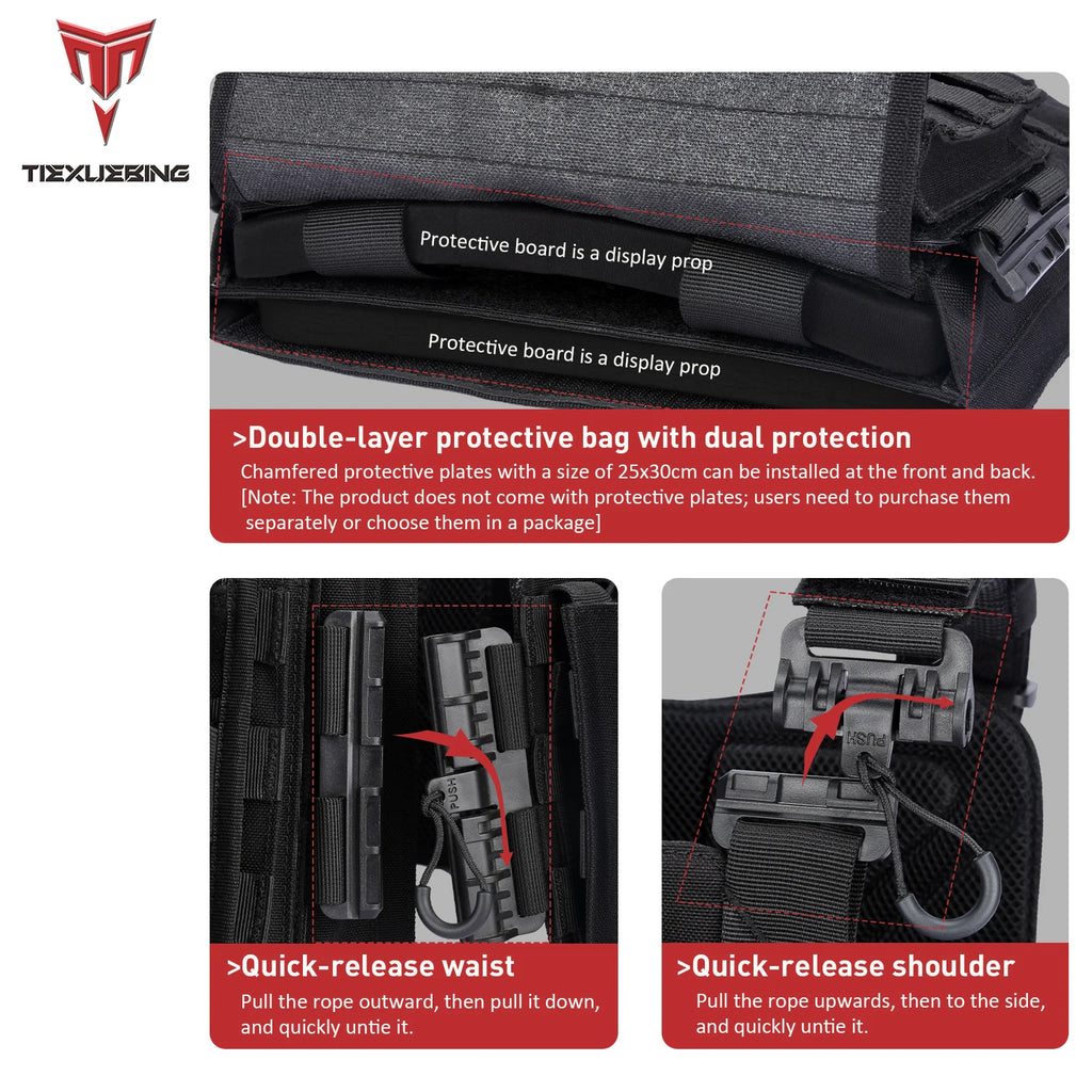 Tiexuebing 1000D Plate Carrier 6094Tactical Vest Outdoor Hunting Protective Adjustable Molle Vest for Airsoft Combat Accessories