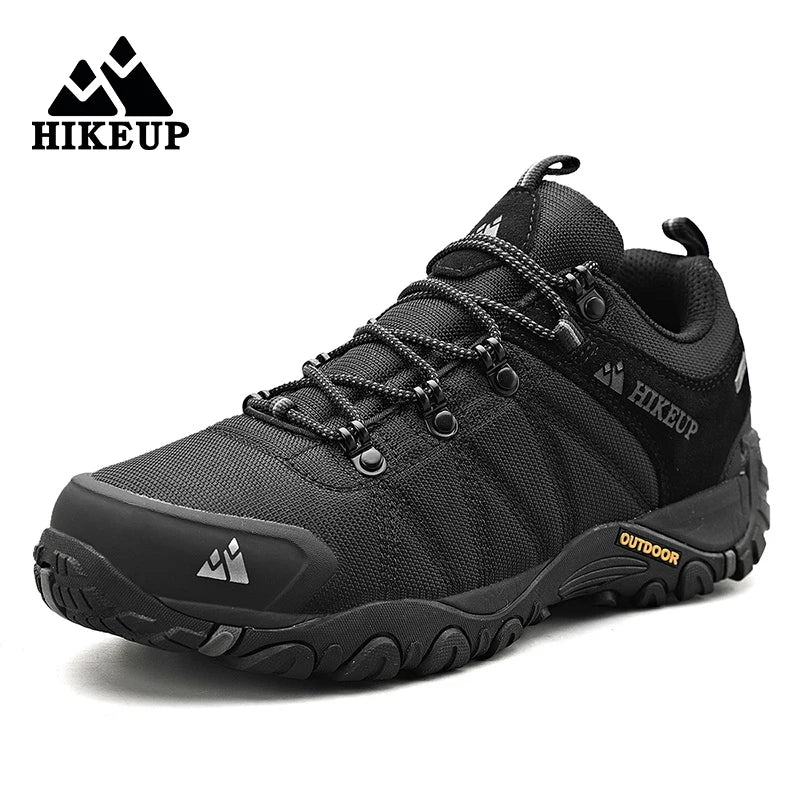 HIKEUP Four-Season Men's Hiking Shoes Outdoor Sports Genuine Leather Wear-Resistant Climbing Shoes Rubber Sole Trekking Sneaker