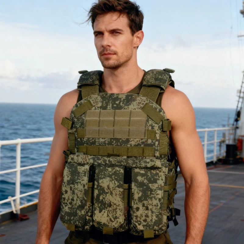6094 Camouflage Plate Carrier Vest Multi-Functional Tactical Hunting Vest Adjustable Men Combat Equipment for Outdoor Cycling