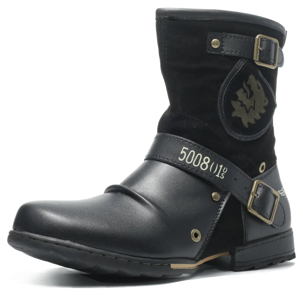 Men's Classic Vintage Handmade Custom Mid-Tall Cowboy Boots Comfortable Hard-wearing Western Boots Men Motorcycle Boots