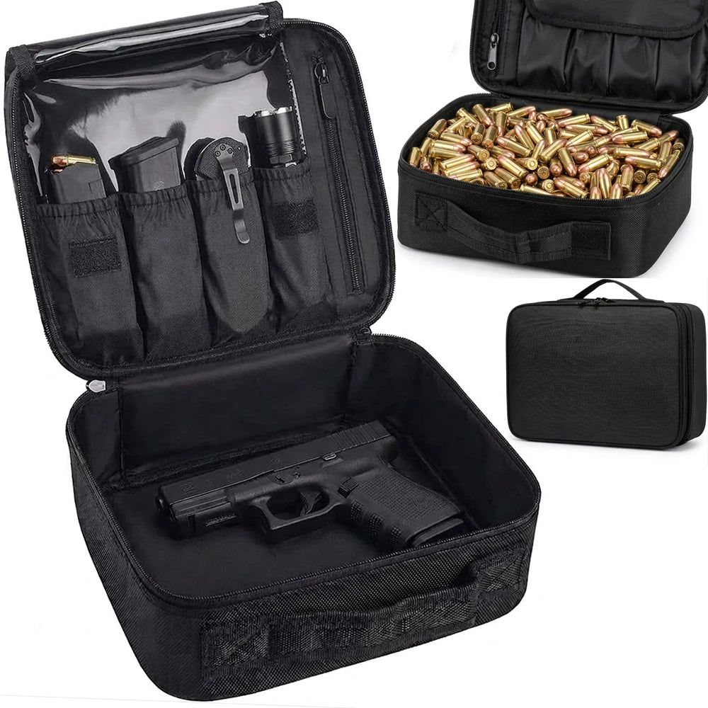 Tactical Pistol Case Gun Bag Ammo Storage Box Gun Transport Case Universal Handgun Carry Pouch EDC Holder for Hunting Shooting