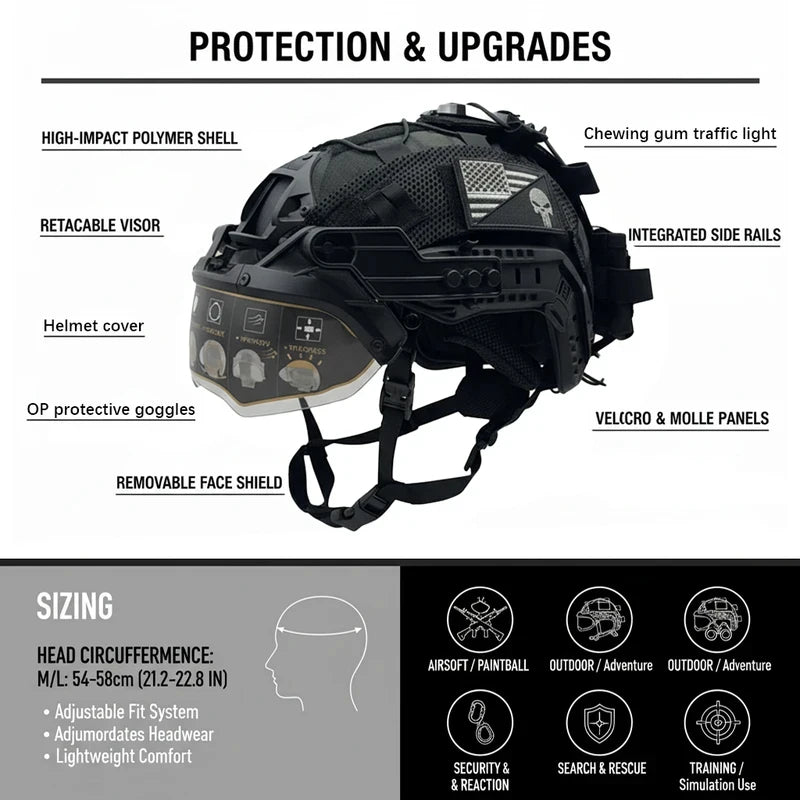 FAST Helmet ABS Lightweight with Adjustable Suspension & Dial for Cycling, Airsoft, Tactical Training