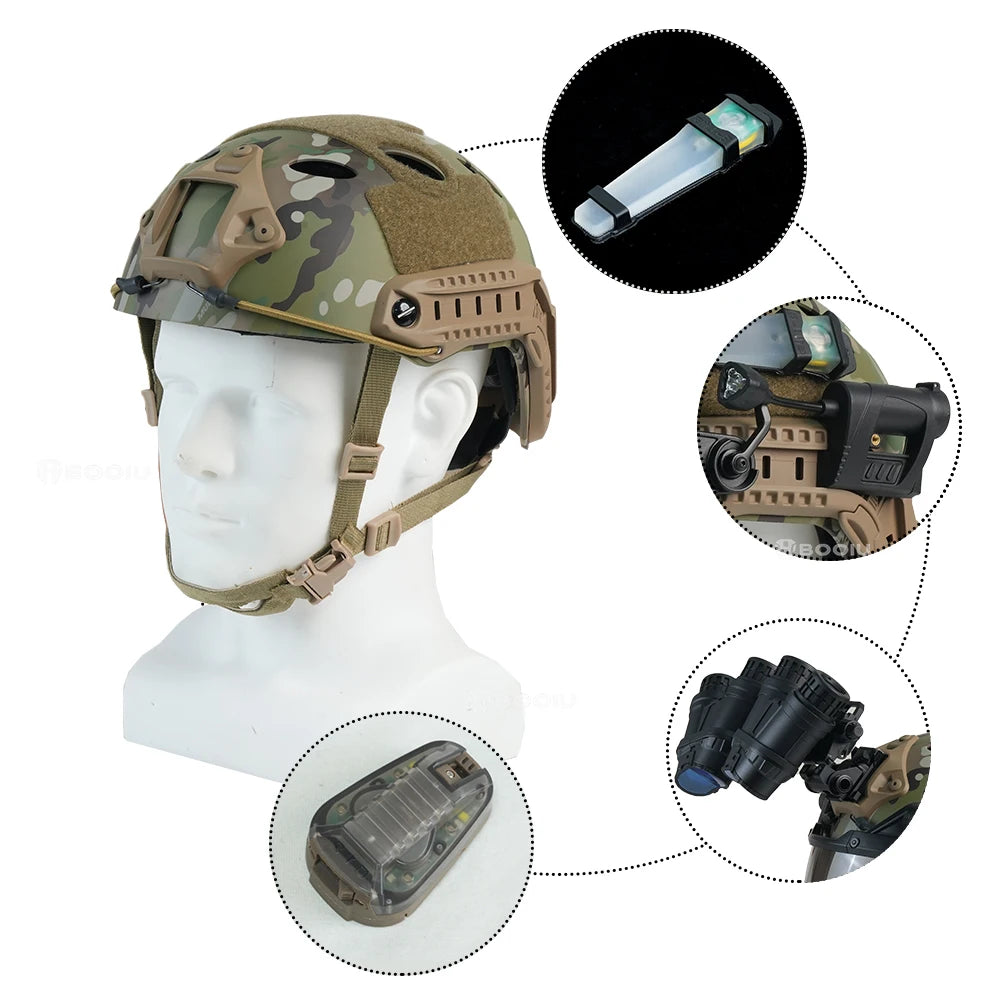 BOOIU Fast Tactical Helmets ABS Adjustable Knob Disguise CP Airsoft Helmet Outdoor Sports Hunting CS Military Protect Equipment