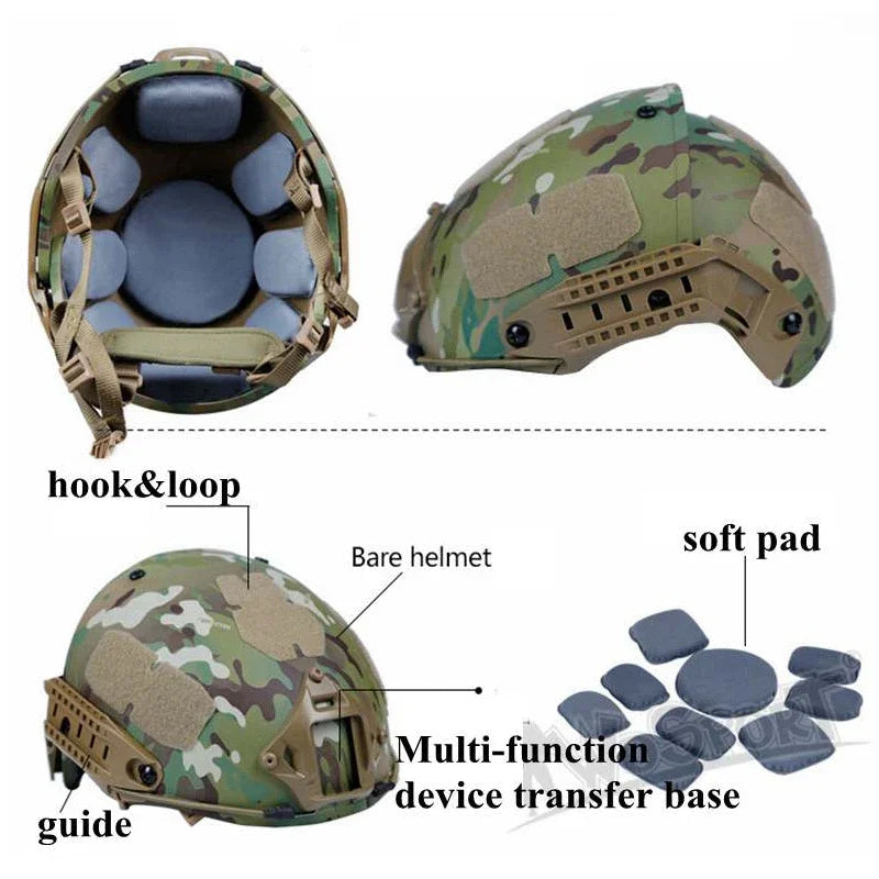 Tactical Helmet Airsoft Paintball CS Game Training Helmet with Night Vision Mount Adjustable Lightweight Head Protection Gear