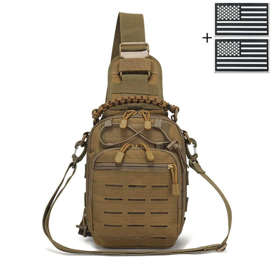 Laser MOLLE EDC outdoor hunting bag can be carried on one shoulder or diagonally, with a woven handle and a shoulder strap
