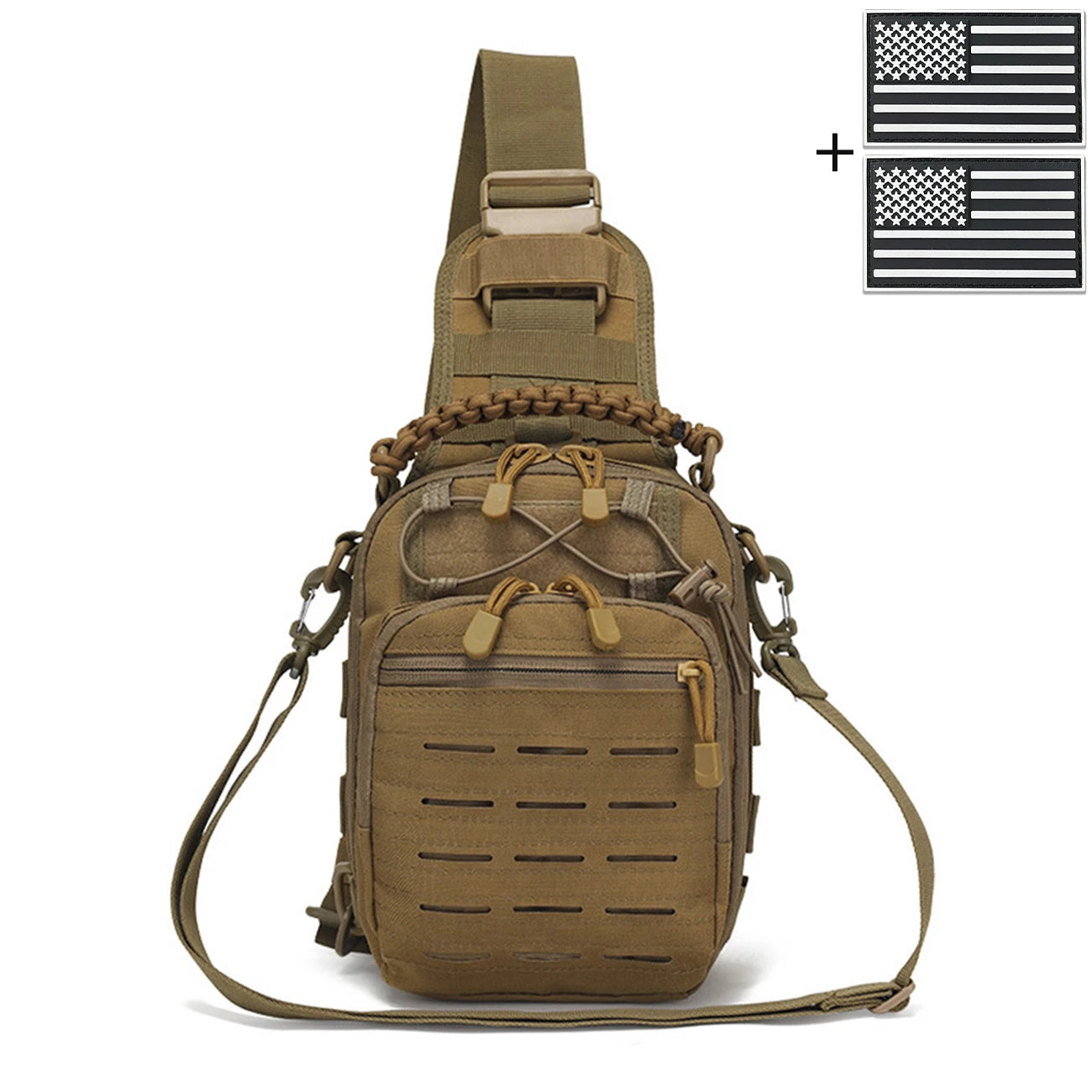 Laser MOLLE EDC outdoor hunting bag can be carried on one shoulder or diagonally, with a woven handle and a shoulder strap