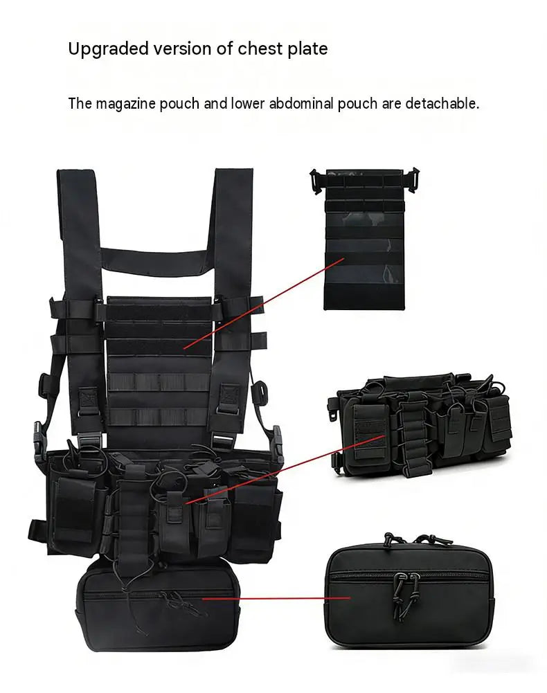 Tactical Chest Rig Vest with Detachable Pouches MOLLE System Adjustable Straps Large Capacity Gear Bag Outdoor Hunting Adventure