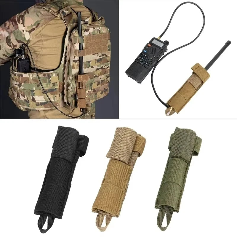 Tactical Radio Antenna Relocation Cable Pouch, MOLLE Modular Vest Strap Bag Holder for Walkie Talkie, Outdoor Hiking Camping Acc