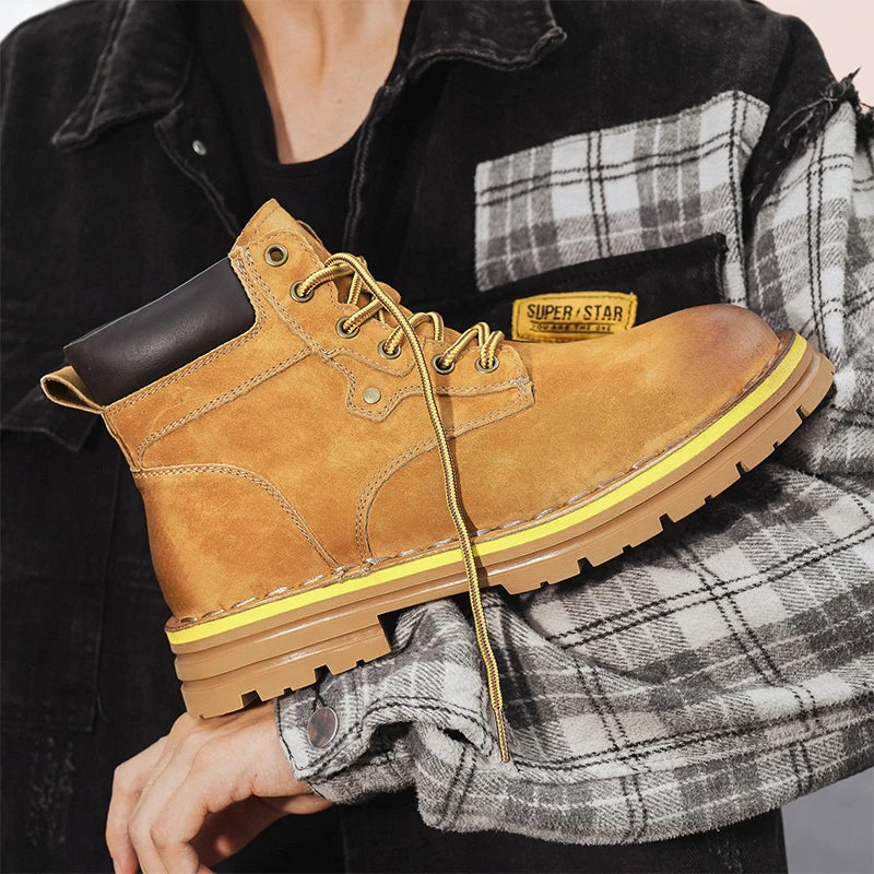 High Quality Outdoor Mens Motorcycle Boots Four Season High Top Shoes Stylish Comfortable Ankle Boots Non Slip Male Casual Botas