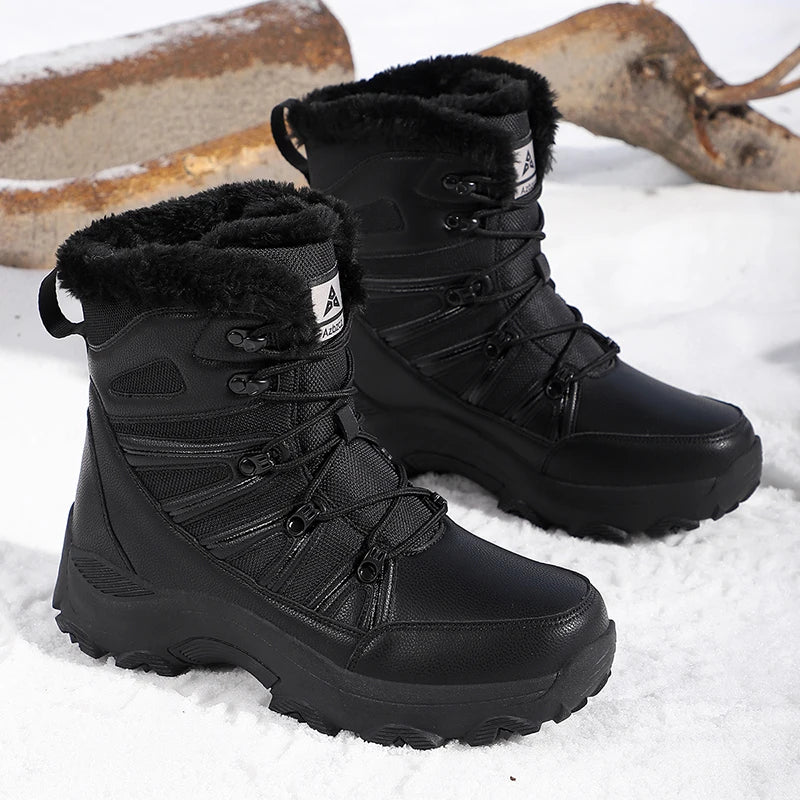 Vintage Style Winter Men Hiking Boots Microfiber Leather Snow Boots Man Plush Warm Causal Shoes Male Sneakers Ankle Boots Botas