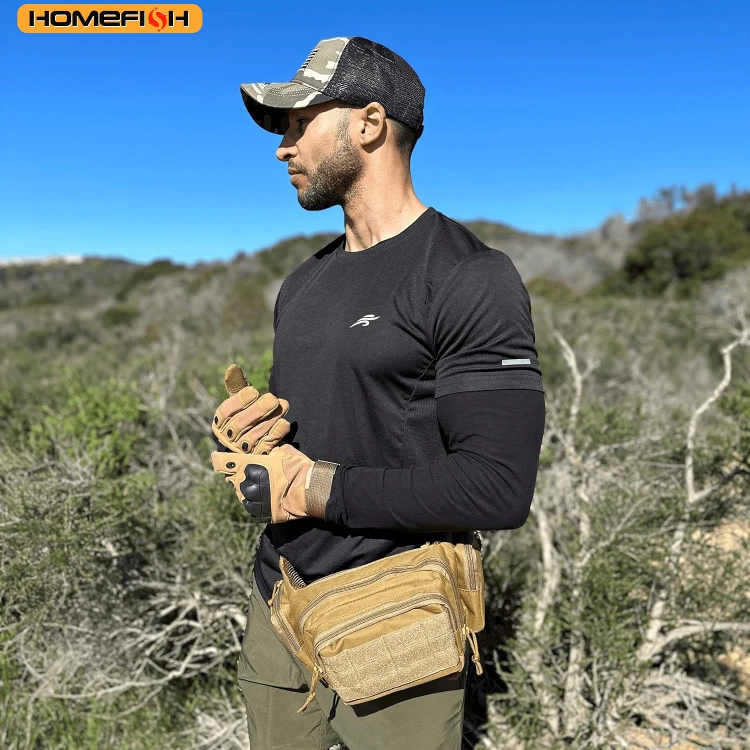 HOMEFISH Nylon Tactical Chest Sling Bag for Men, Outdoor Sports Cycling Fanny Pack, Multi-purpose Waist Hip Bag for Camping
