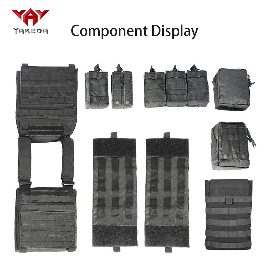 YAKEDA The six piece hunting vest comes with a triple equipment bag and a large miscellaneous bag hanging from the back