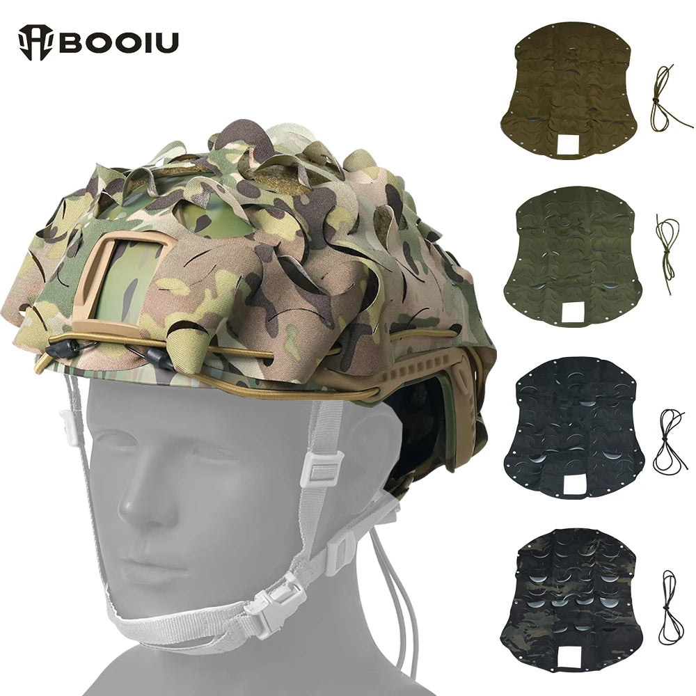 BOOIU FAST Helmet Cover 3D Camo Laser Cut Nylon Drawstring Mesh Airsoft Helmet Cloth Leaf Shape CS Hunting Helmet Accessories