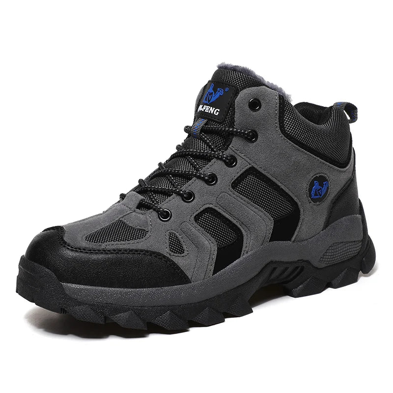 Large Size Winter Hiking shoes Men Snow Warm Fur Leather Hiking Boots Cowboy Sport Trekking Shoes Casual Black Outdoor Work
