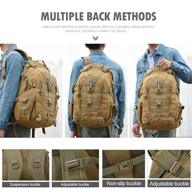 Tactical Travel Backpack for Men Hiking Day Pack Molle Rucksack Trekking Fishing Traveling Outdoor 14inch Laptop Camping Bag