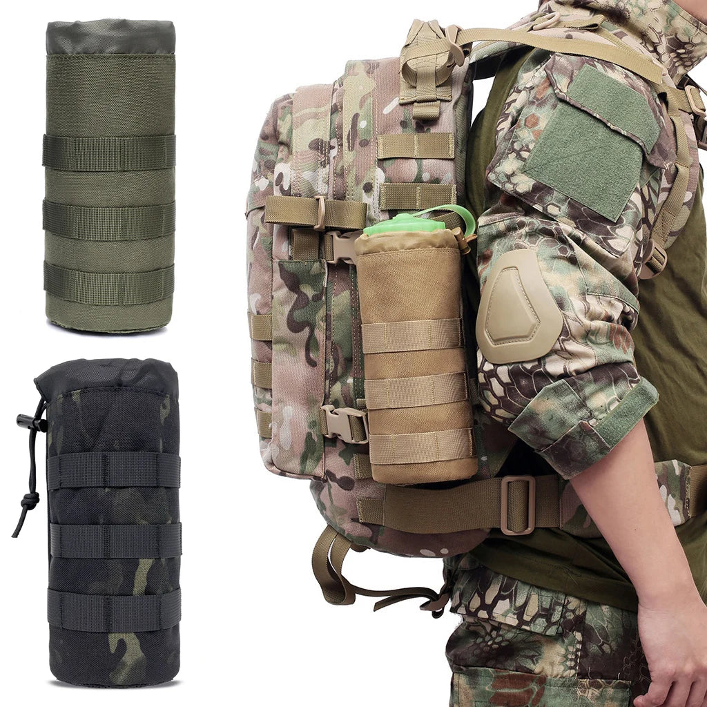 Tactical Molle Water Bottle Bag Outdoor Camo Hunting Camping Hiking Drawstring Holder Multifunction Bottle Storage Pouch Pocket