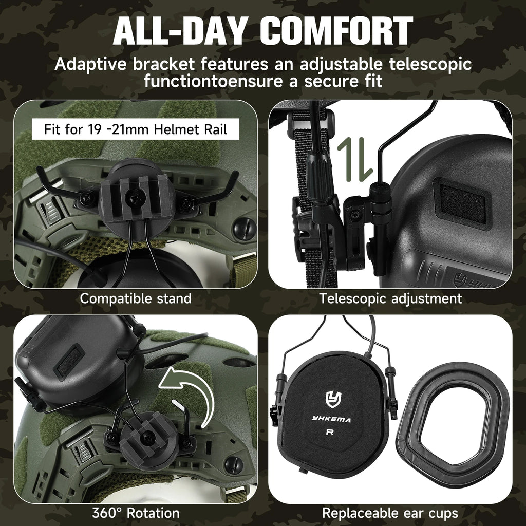 YHKEMA E80 Tactical Electronic Shooting Earmuff with PTT KEN Adapter for Outdoor Hunting Professional  Anti-noise Headset