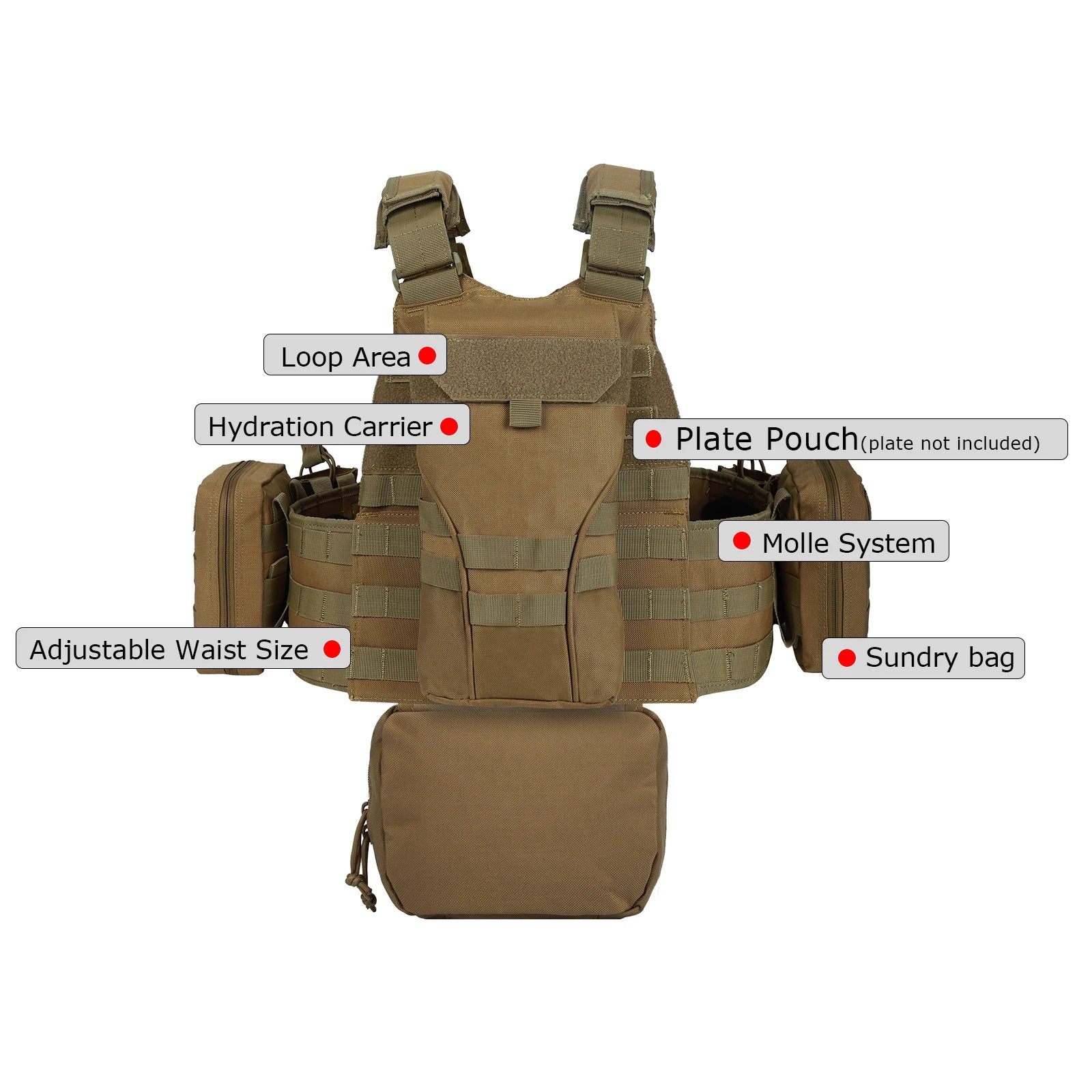 YAKEDA Quick Release Tactical Vest Breathable Adjustable MOLLE Outdoor Training Vest With Multi-Functional Pouches For Hunting, Hiking & Training