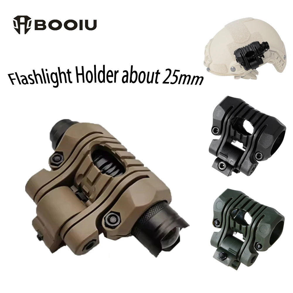 BOOIU Helmet Flashlight Holder 25mm ABS Flashlight Clip Multi-angle Adjustment Light Clamp with Wrench Side Rail Helmet Holder