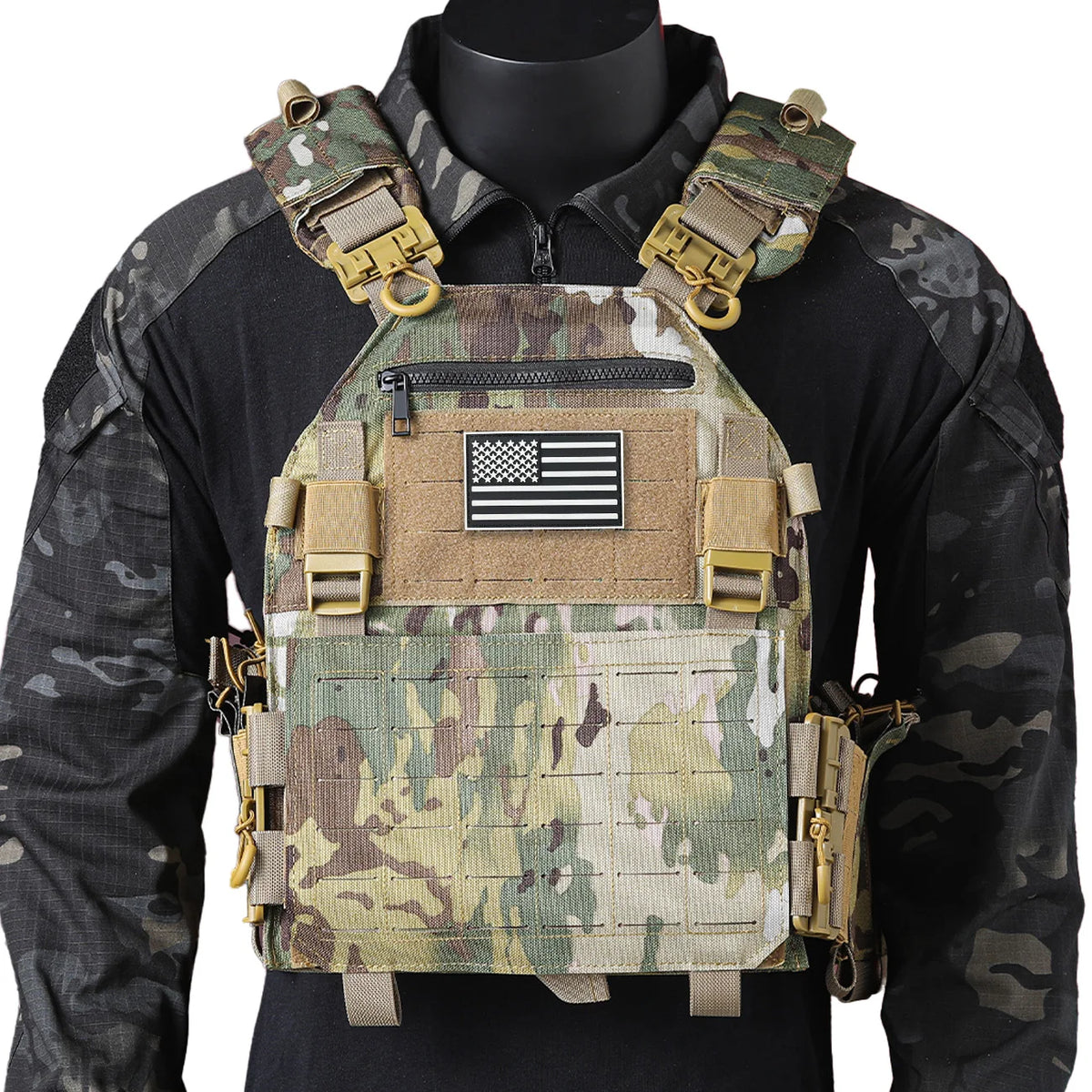 (Gift of American Flag) Outdoor Training Tank Top Multi functional MOLLE Waterproof, Wear resistant, Quick Release Tank Top