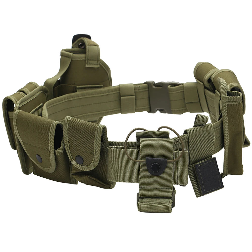 10 in 1 Tactical Duty Waist Belt Utility Training Duty Security Modular Equipment Set with Components Pouches Bags Holsters