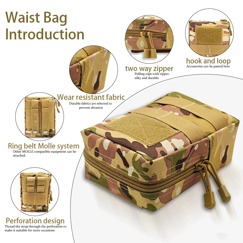 Tactical MOLLE Waist Bag EDC Utility Pouch Multi Pocket Belt Fanny Pack For Hunting Camping