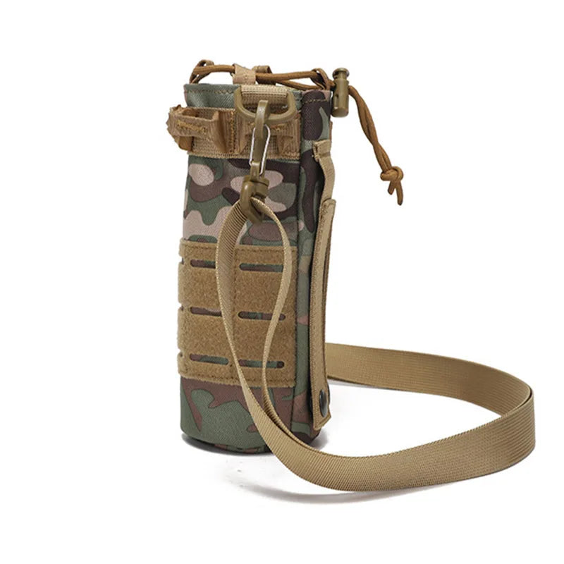 Tactical Molle Water Bottle Pouch Bag with Rawstring Open Top Shoulder Strap Camping Hiking Water Bottle Pouch Hydration Carrier