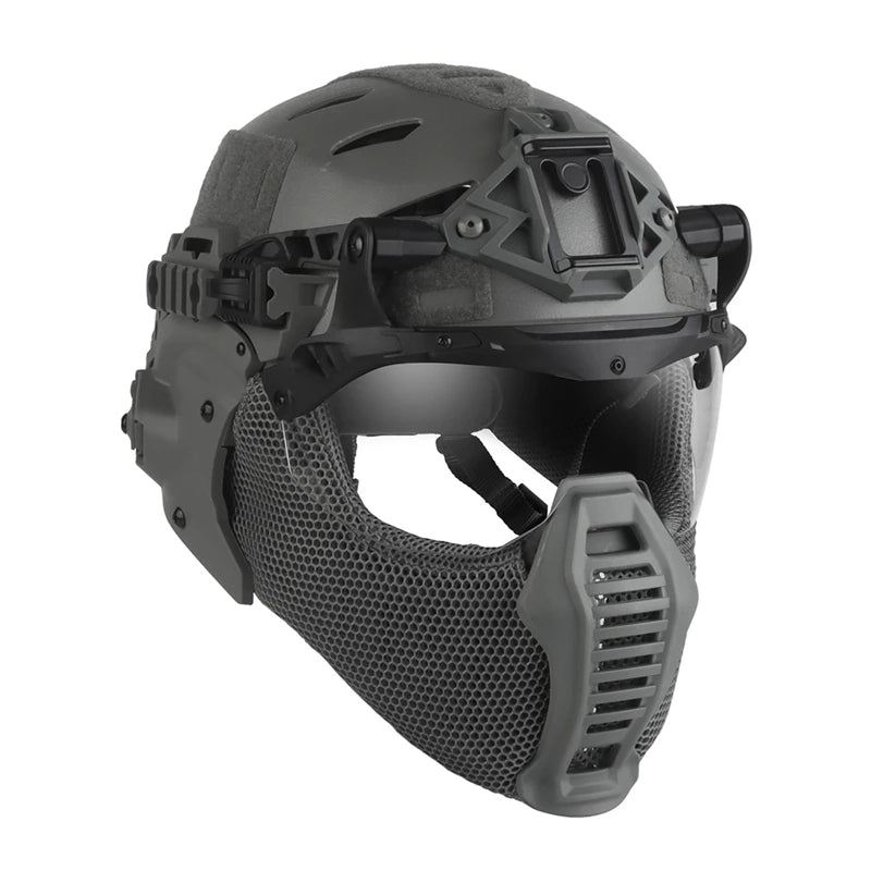 Tactical Full Protective Helmet with Half Face Mask Mouthguard/Flip Goggles/Ear Cover Hunting Airsoft Paintball Wendy 3.0 Helmet
