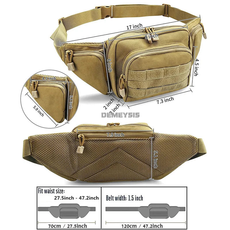 Men Waist Fanny Pack Belt Bag Tactical Concealed Carry Pistol Waist Pouch Gun Bag Camping Nylon Tool Sling Chest Hip Bum Bag