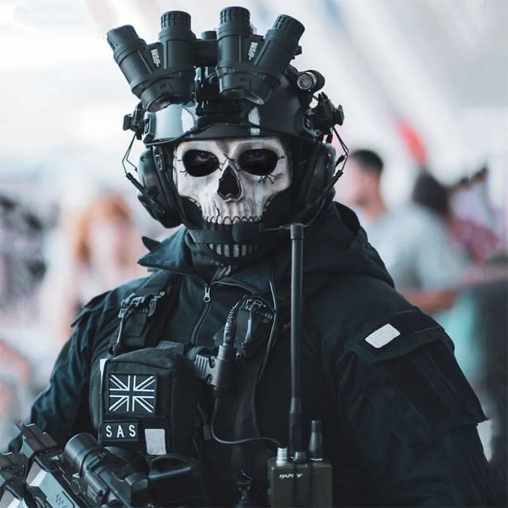 Tactical Ghost Helmet Set Call of Duty 19 Night Raid Ghost Helmet Set with Headset Skull Masks for CS Paintball Game Cosplay