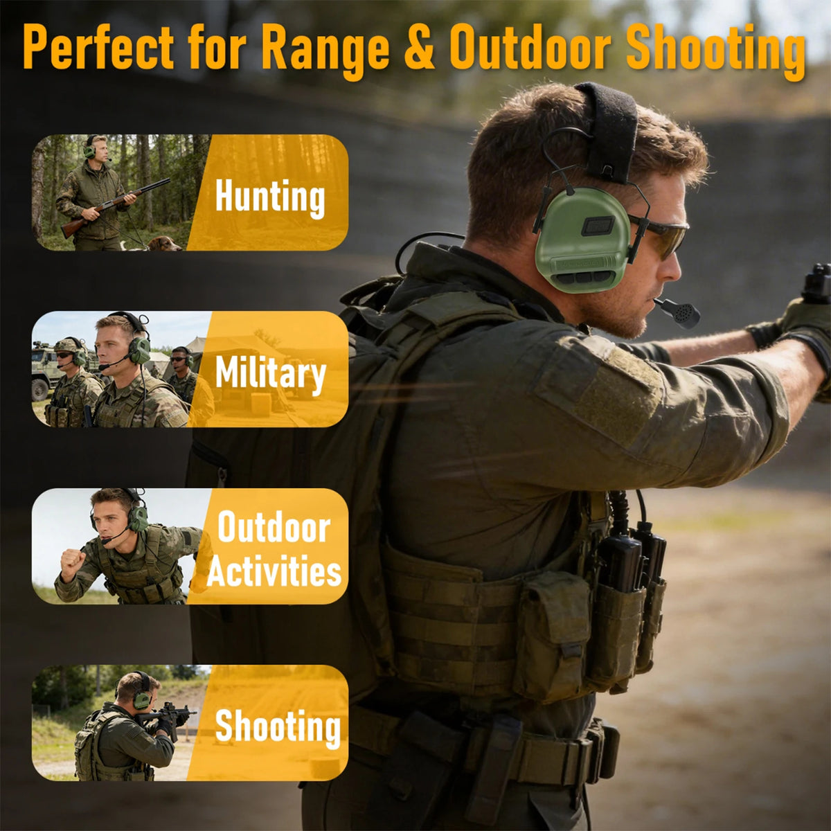 YHKEMA E70 Tactical Headset Hunting Shooting Noise Cancelling Headphones with Brackets Fit for Wendy M-LOK ARC Helmet